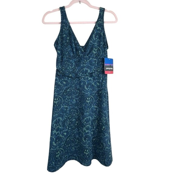 Patagonia Margot Paisley V Neck Dress Size Small Slim Fit Blue Green NWT - Picture 2 of 12